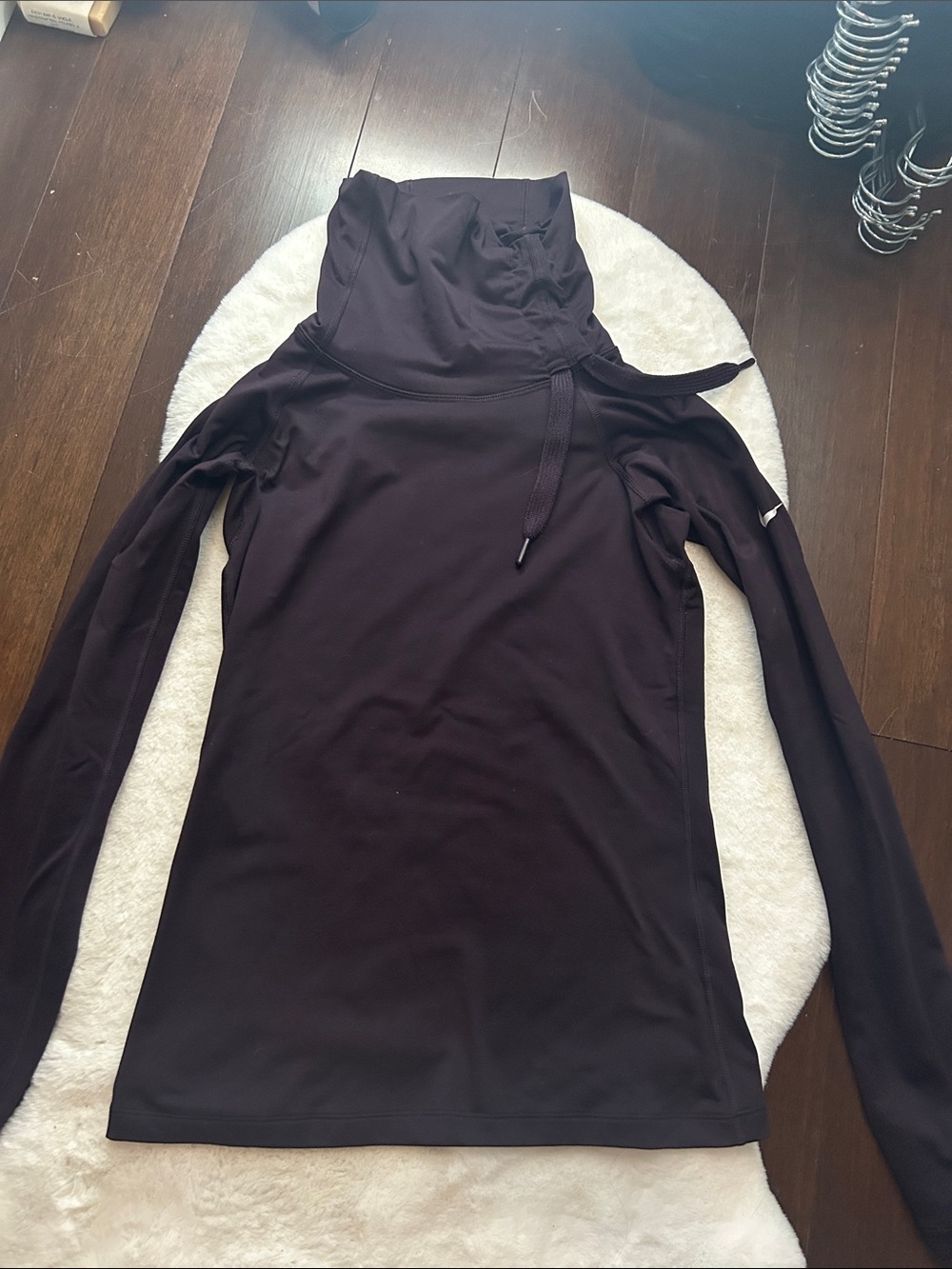Nike Dark Plum Drawstring Funnel Neck Long Sleeve Top